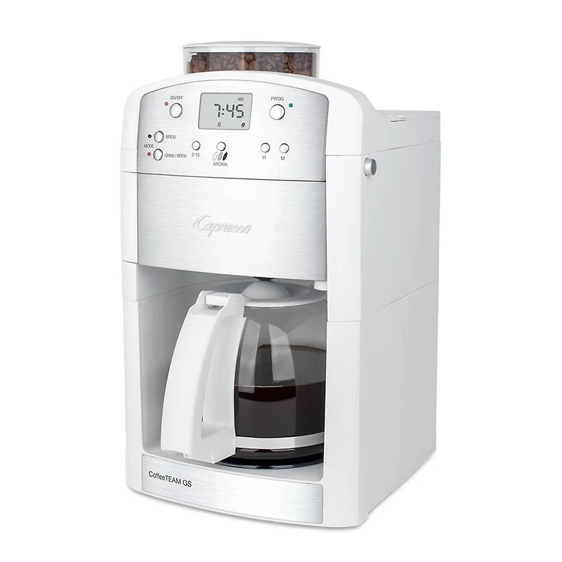 CoffeeTeam GS 10-Cup Coffeemaker with Conical Burr Grinder - White