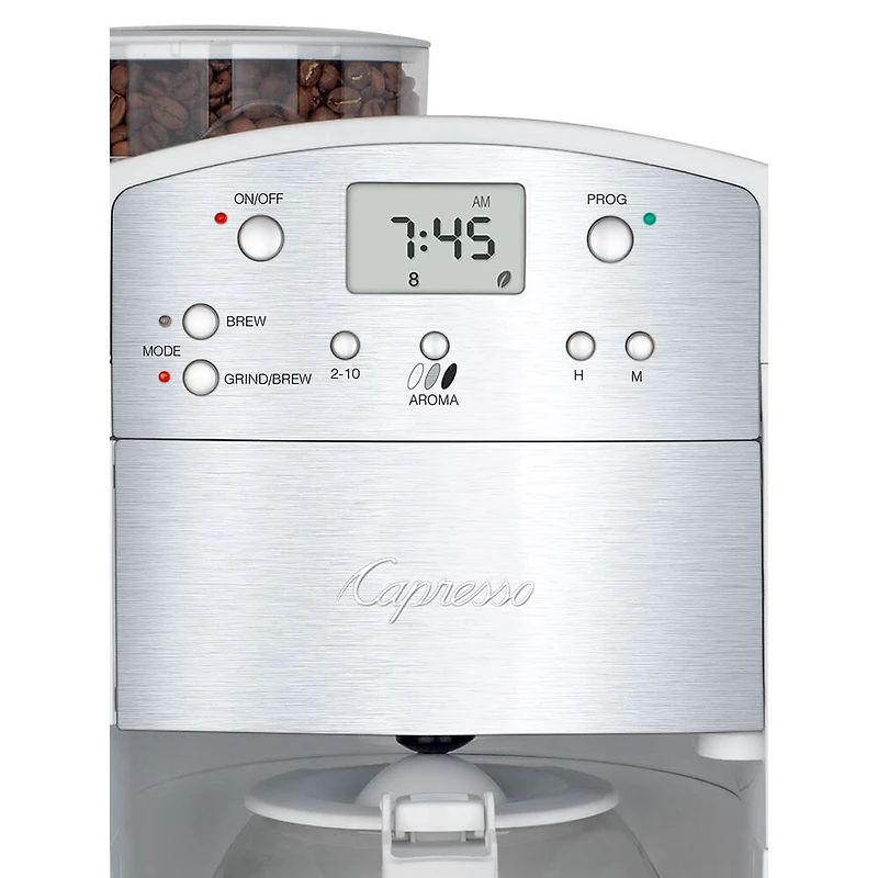 CoffeeTeam GS 10-Cup Coffeemaker with Conical Burr Grinder - White