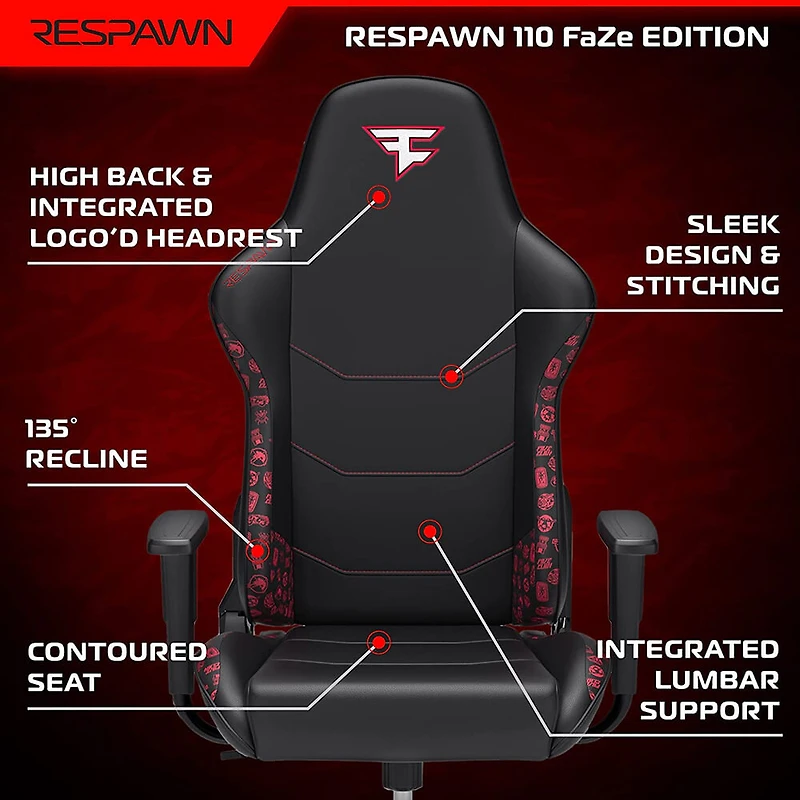 110V3P Reclining Ergonomic Racing Style Gaming Chair - FaZe Edition - OPEN BOX