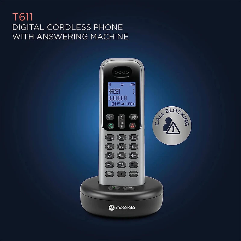 T6 Series Cordless Phone System with 1 Digital Handset & Caller ID - Grey