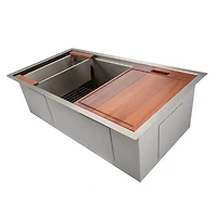33 inch Garmisch Undermount Stainless Steel Single Bowl Kitchen Sink with Bottom Grid and Accessories