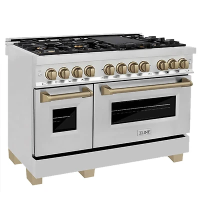 6.0 Cu. Ft. Autograph Edition Freestanding Dual Fuel Double Range - Stainless/Champagne Bronze