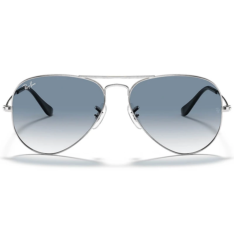 Aviator Large Metal Polished Silver Light Blue Gradient Crystal