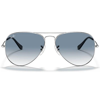 Aviator Large Metal Polished Silver Light Blue Gradient Crystal