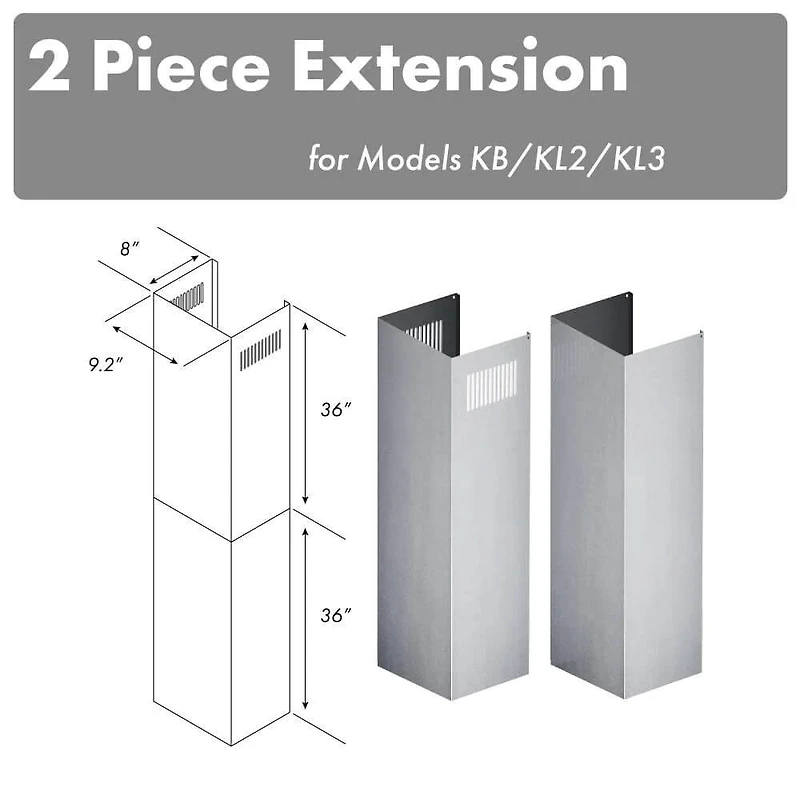 36 inch 2-Piece Chimney Extensions for 10-12 Ft. Ceilings