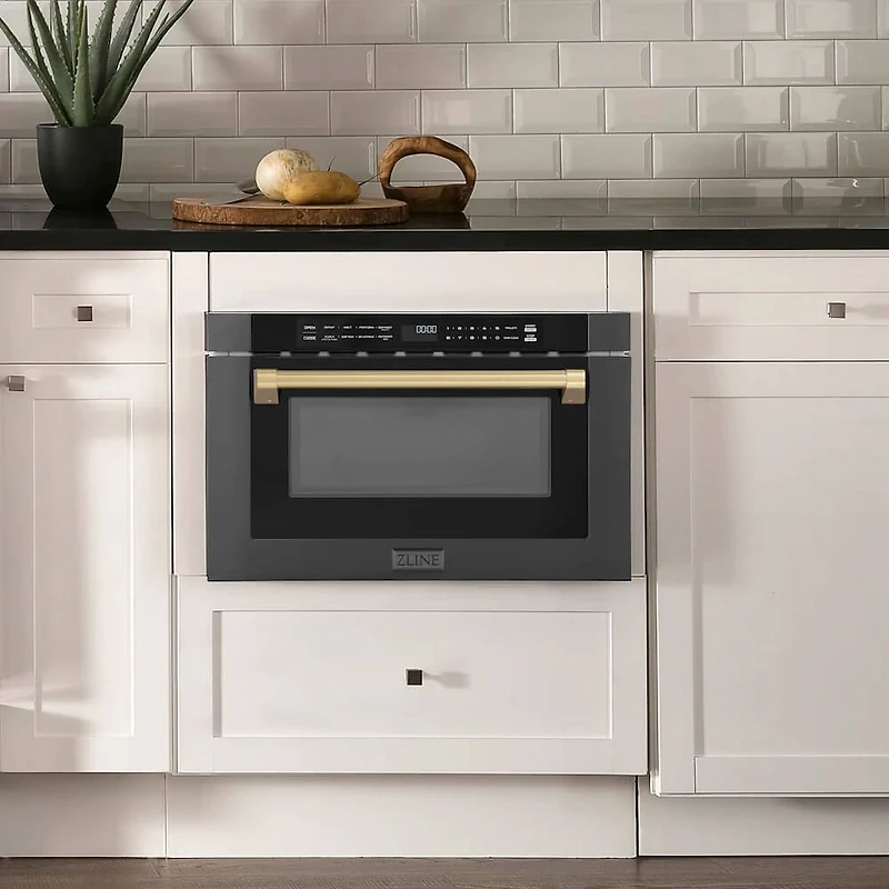 1.2 Cu. Ft. Autograh Edition Black Stainless Built-In Microwave Drawer with Bronze Accents