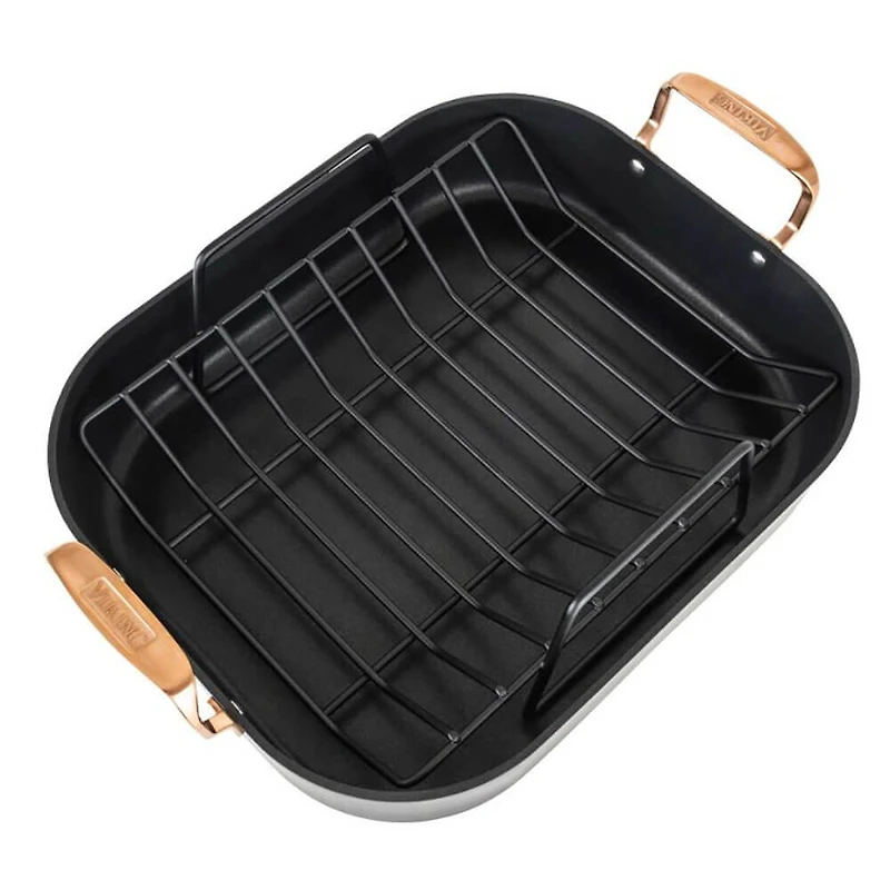 Hard Anodized Nonstick Roaster w/ Rack & Carving Set - Black/Copper
