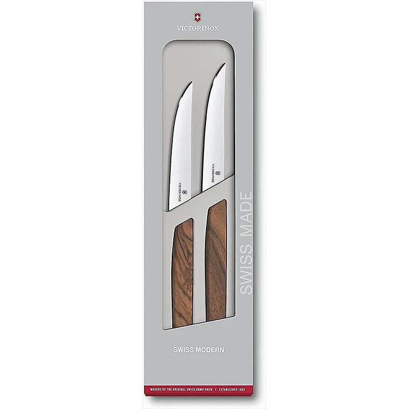 2-Piece Swiss Modern Walnut Wood Steak Knife Set -OPEN BOX