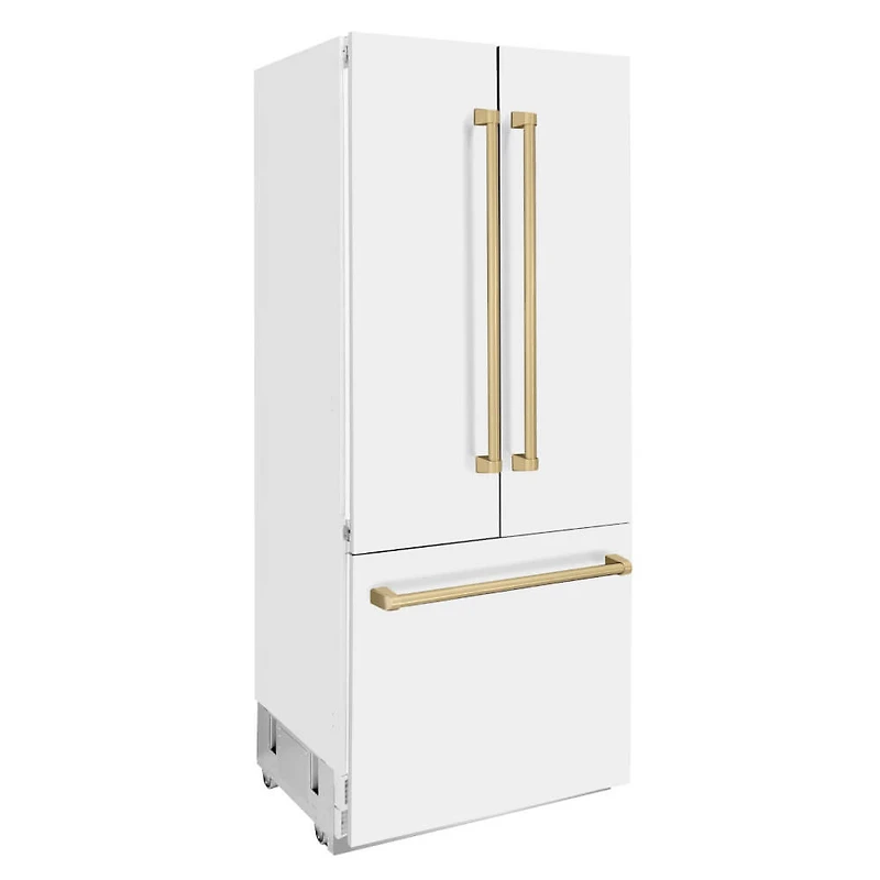 19.6 Cu. Ft. Counter Depth White Matte with Champagne Bronze Accents 3-Door French Door Refrigerator