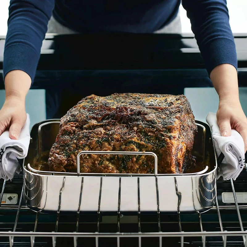 5-Ply Clad Stainless Steel Roaster with Removable Rack, 15 inch x 11.5 inch, Polished Stainless Steel