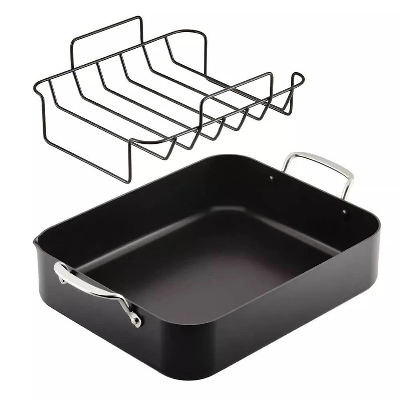 13 inch x 15.75 inch Hard Anodized Induction Roaster with Nonstick Rack