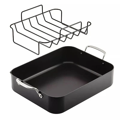 13 inch x 15.75 inch Hard Anodized Induction Roaster with Nonstick Rack