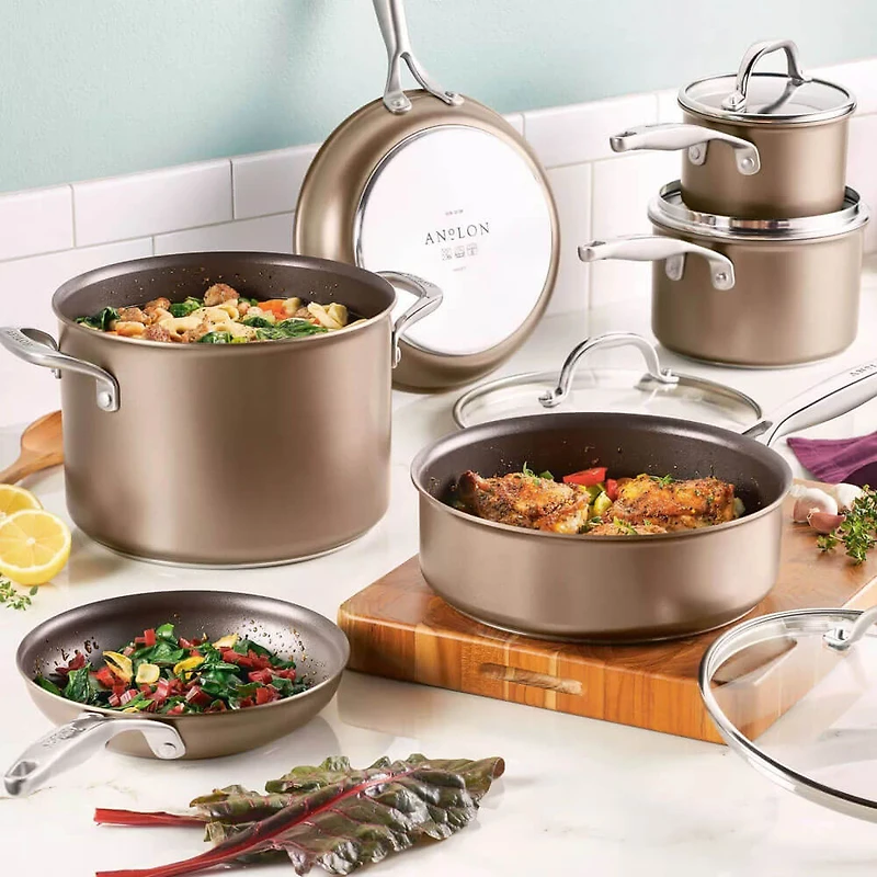 Ascend Hard Anodized Nonstick Kitchen Cookware Pots and Pans Set, 10-Piece, Bronze