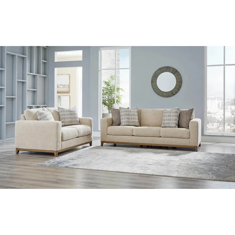 Parklynn Stationary Fabric Loveseat - Beige - OPEN BOX