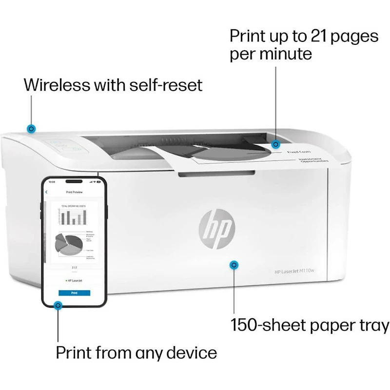 LaserJet Wireless Black and White Laser Printer - White