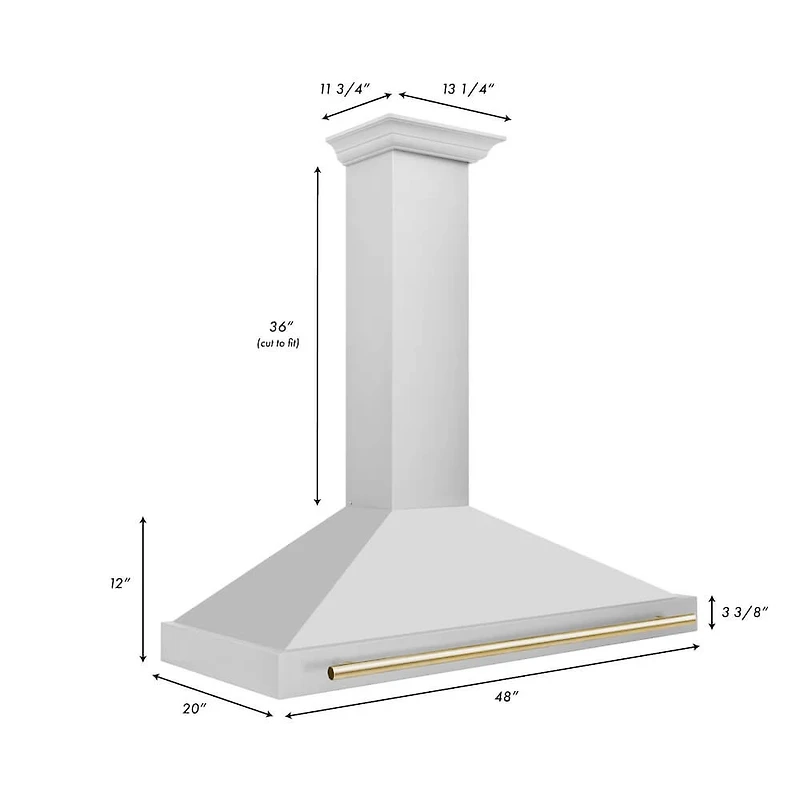 48 inch Autograph Edition Stainless Convertible Range Hood with Polished Gold Accents