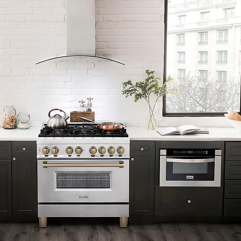 4.6 Cu. Ft. Stainless Steel with Champagne Bronze Accents Freestanding Dual Fuel Gas Range
