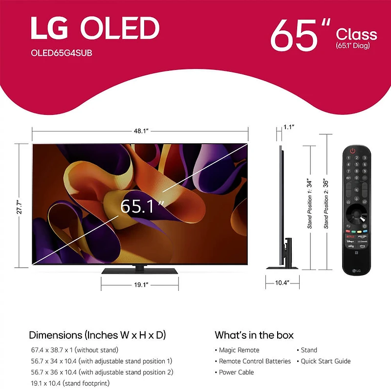 65 inch Class G4 Series OLED evo 4K Smart TV inchOPEN BOX inch