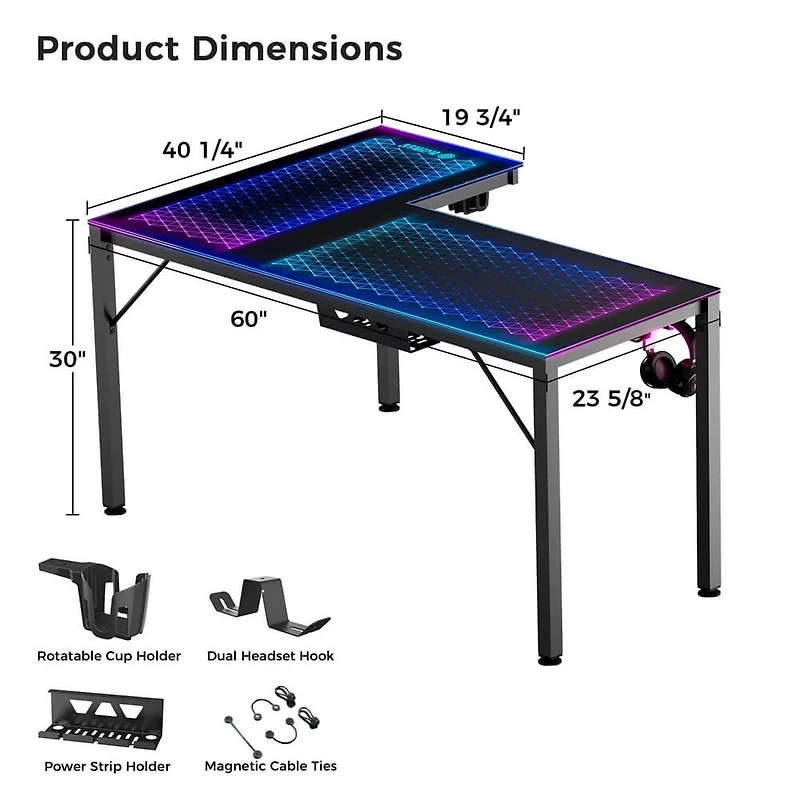 L-Shaped Glass RGB Gaming Desk