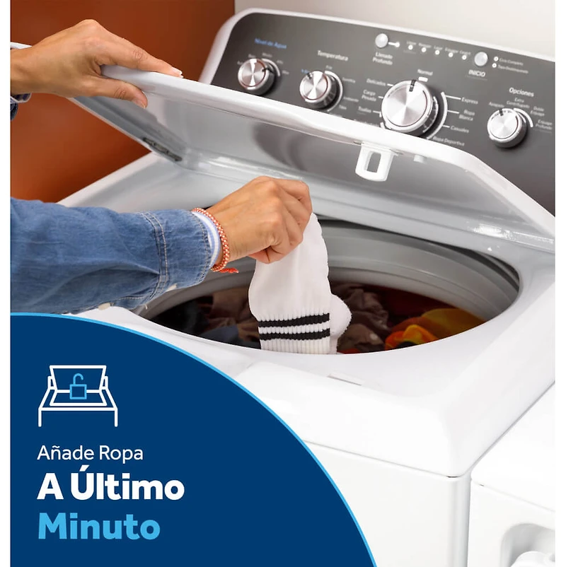 Lavadora de carga superior blanca de alta eficiencia de 4.5 pies cúbicos con panel de control español
