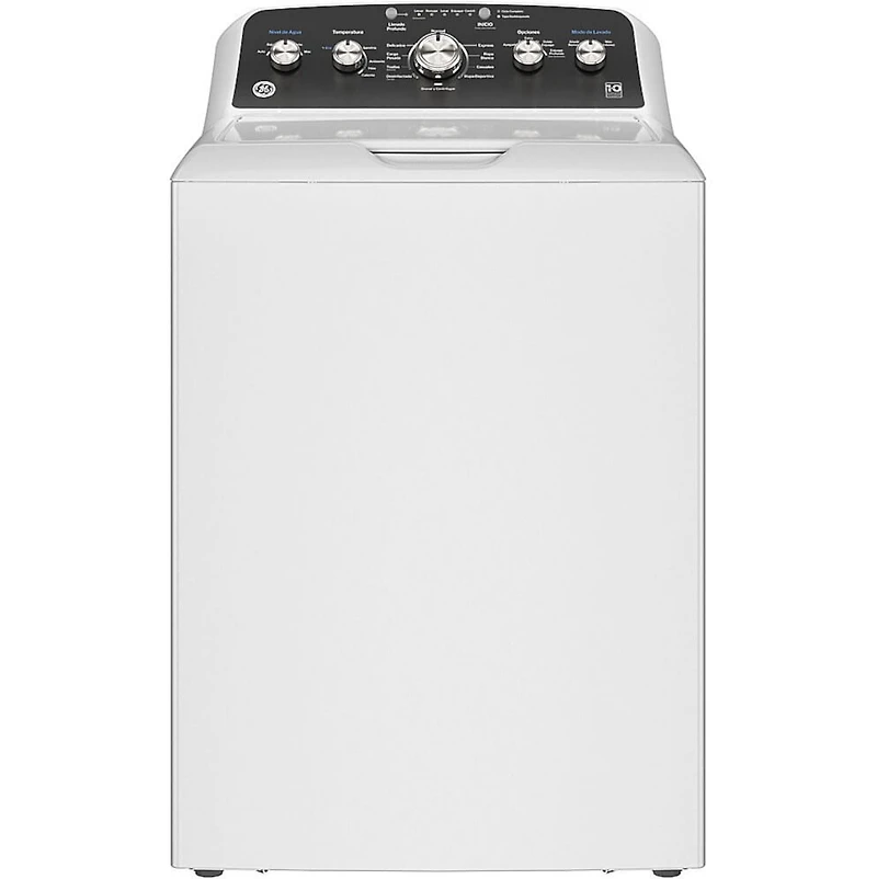 Par de lavadora y secadora de carga superior blanca de alta eficiencia con controles en español