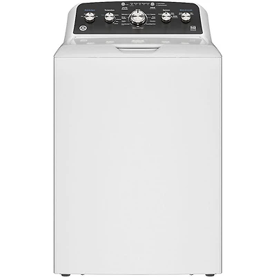 Par de lavadora y secadora de carga superior blanca de alta eficiencia con controles en español