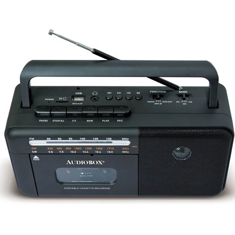Retro Rechargeable Bluetooth Radio and Cassette Player - Black