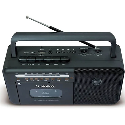 Retro Rechargeable Bluetooth Radio and Cassette Player - Black