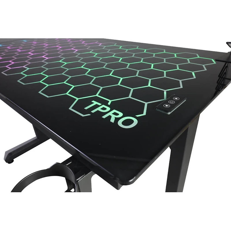 LED Gaming Desk with Glass Top and Hexagon RGB Design - OPEN BOX