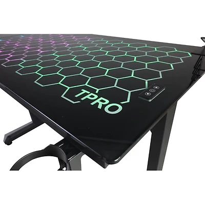 LED Gaming Desk with Glass Top and Hexagon RGB Design - OPEN BOX
