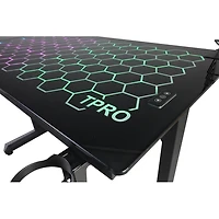 LED Gaming Desk with Glass Top and Hexagon RGB Design - OPEN BOX
