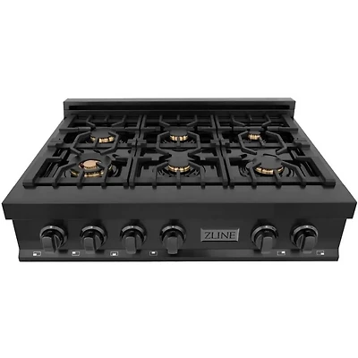 36 inch Black Stainless Professional 6 Burner Gas Rangetop