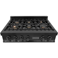 36 inch Black Stainless Professional 6 Burner Gas Rangetop