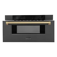 1.2 Cu. Ft. Autograph Edition Black Stainless Built-In Microwave Drawer with Champagne Bronze Accents