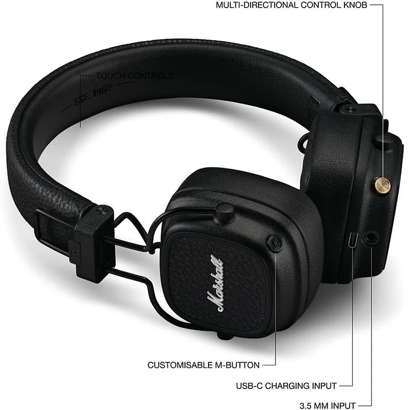 Major V Wireless On-Ear Headphones - Black