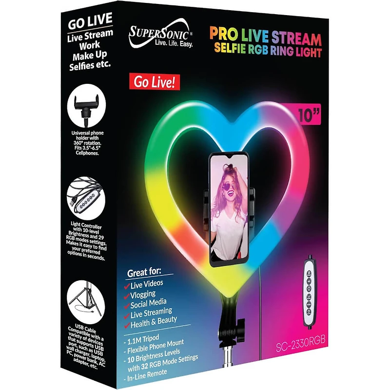 10 inch Heart Shaped RGB Selfie Ring Light - OPEN BOX