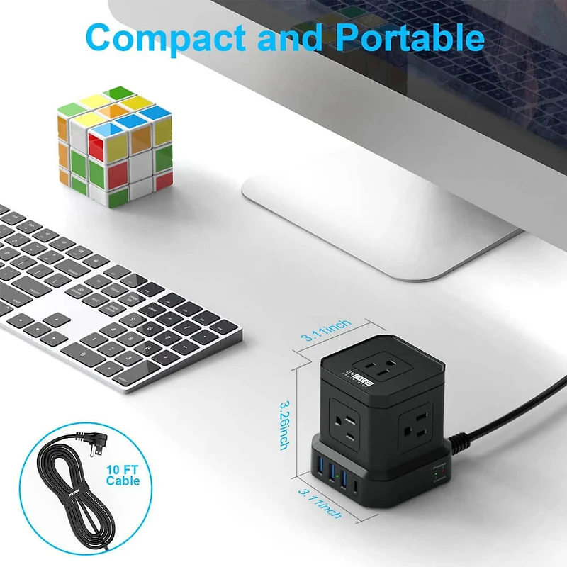 Cube Surge Protector Power Strip With USB Ports