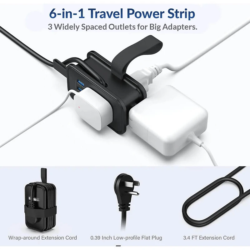 Travel Power Strip with USB Ports
