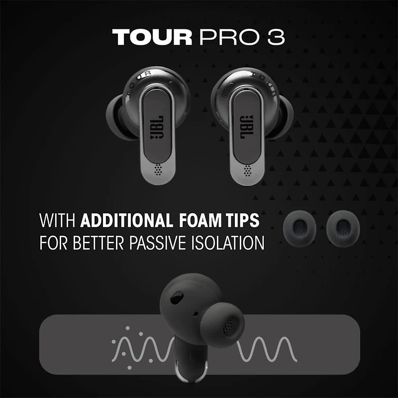 Tour Pro 3 Wireless Noise Cancelling Earbuds with Smart Charging Case - Black