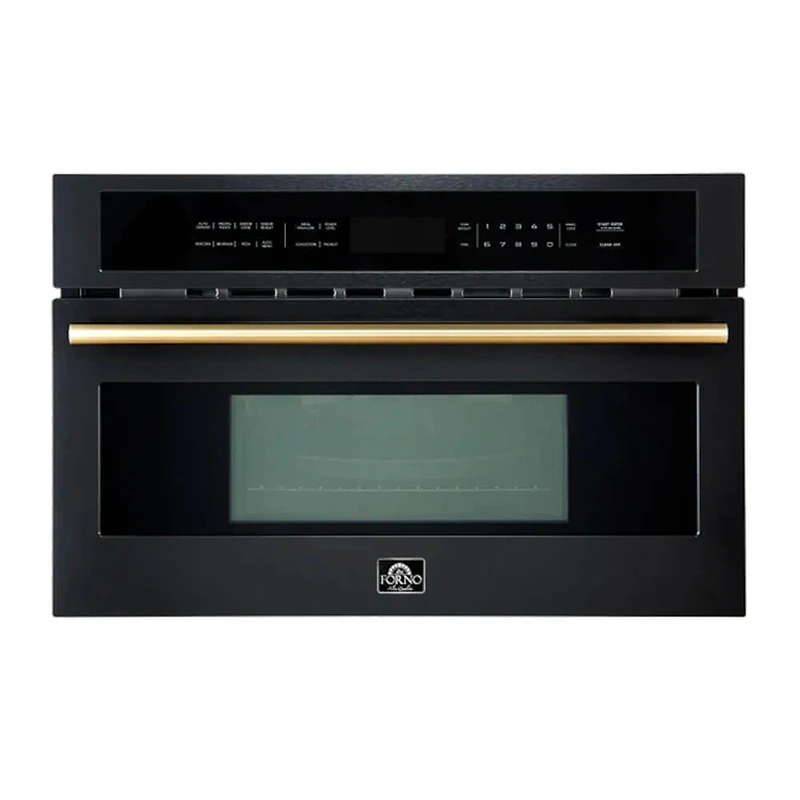 1.6 Cu. Ft. Oliena Espresso Series Black with Brass Handles Built-In Microwave Oven