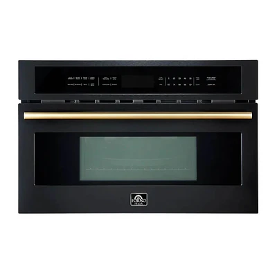 1.6 Cu. Ft. Oliena Espresso Series Black with Brass Handles Built-In Microwave Oven