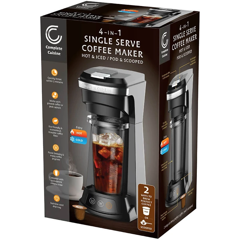 4-in-1 Hot and Cold Single Serve Pod and Grounds Coffee Maker