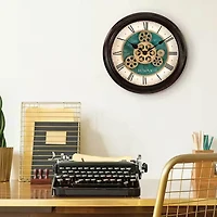 13 inch Industrial Motion Wall Clock - Black/Green/Beige - OPEN BOX