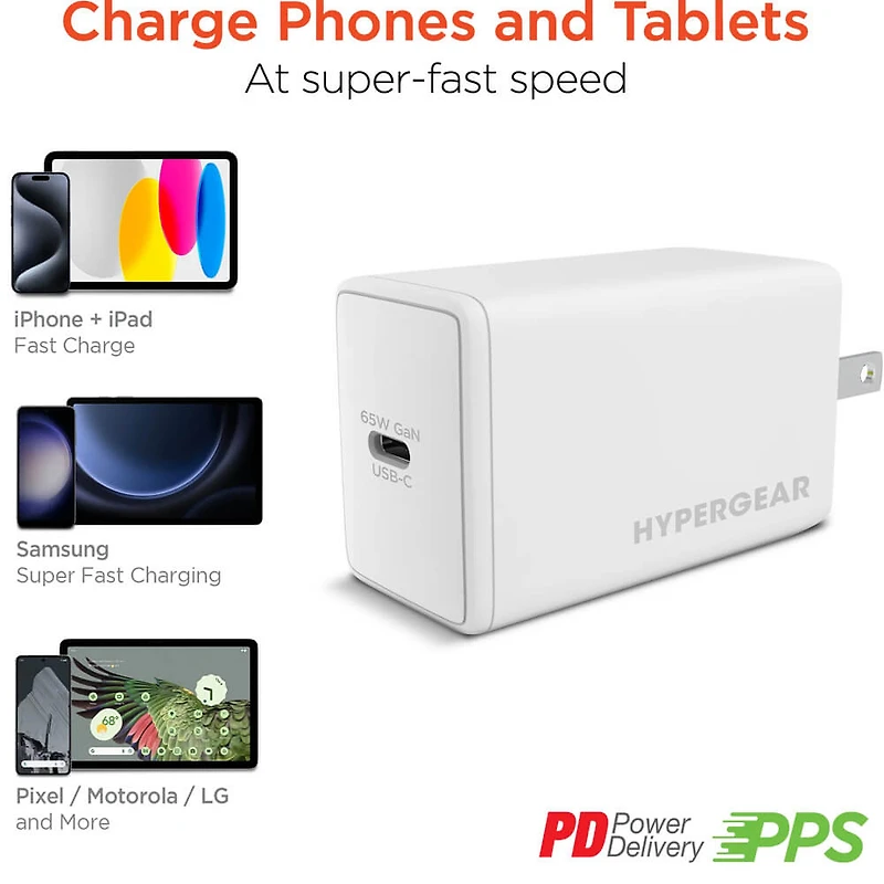 SpeedBoost 65W USB-C PD GaN Laptop Wall Charger with PPS - White