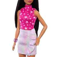 Barbie Fashionistas #215 With Black Straight Hair and Iridescent Skirt Doll