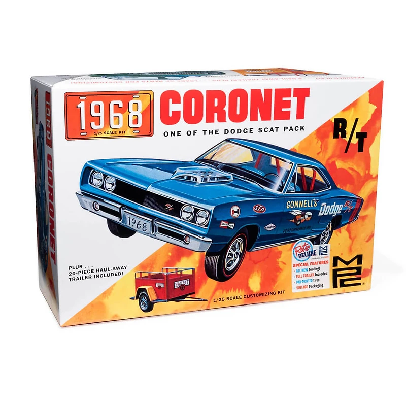 1968 Dodge Coronet Hardtop w/ Trailer - 1:25 Scale Model Kit