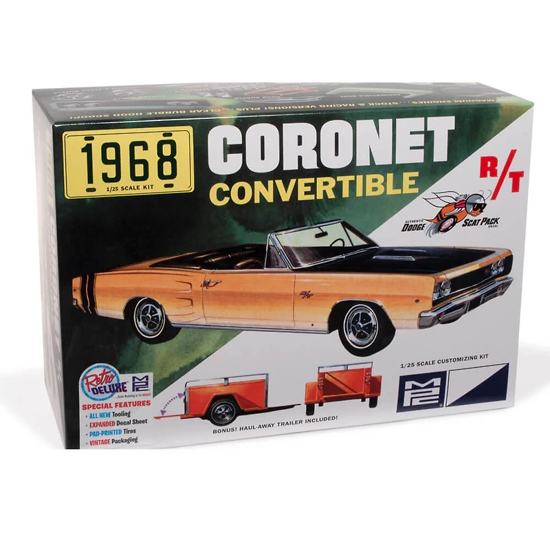 1968 Dodge Coronet Convertible w/ Trailer 1:25 Scale Model Kit