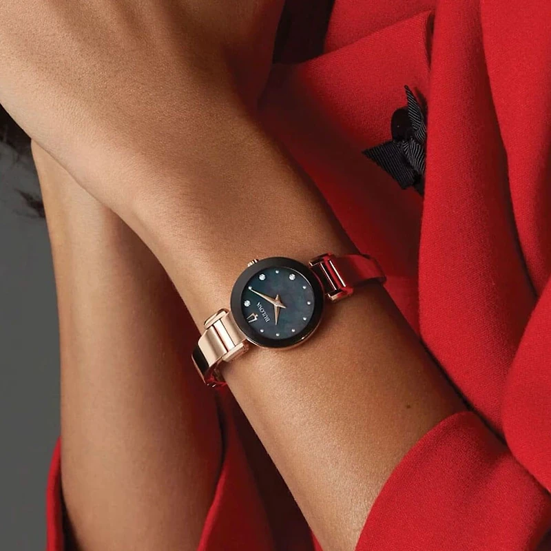 Womens Modern Marc Anthony Quartz Watch - Rose Gold Tone/Black Mother of Pearl - OPEN BOX