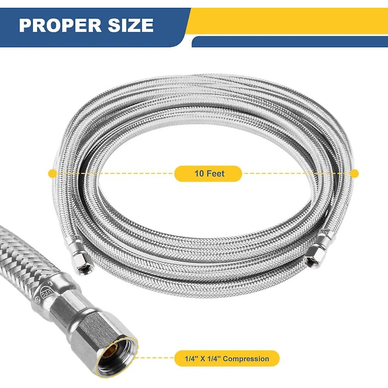 10 FT Stainless Steel Braided Refrigerator Water Line