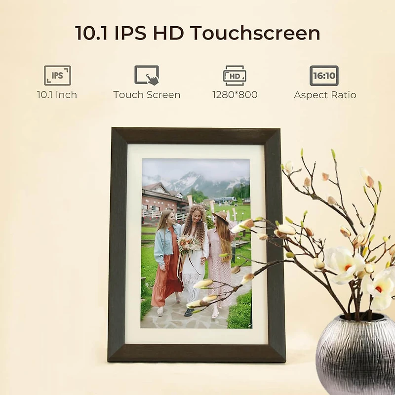 10.1 inch WiFi Picture Frame with Photo/Video Sharing - Black Woodgrain